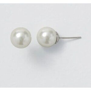 WHBM White House Black Market Glass Pearl Stud Earrings White 10mm NEW
